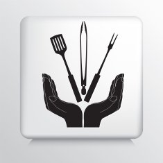 Square Icon With Two Hands Cupping a Barbecue Cooking Utensils N2