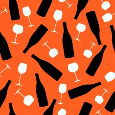 seamless pattern silhouette bottles of wine and glasses