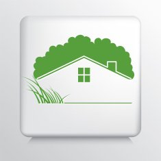 Square Icon With Green House Grass Landscaping Symbol