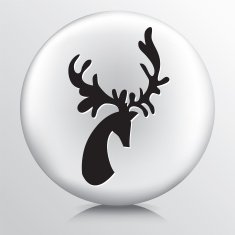 Round Icon with Black Deer Head and Antlers Silhouette