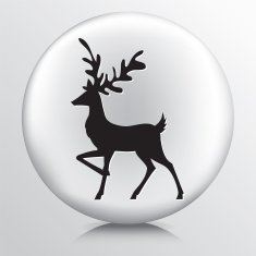 Round Icon with Black Walking and Prancing Deer Silhouette