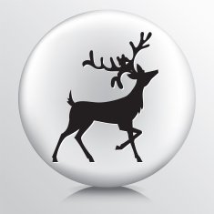 Round Icon with Black Prancing and Walking Deer Silhouette