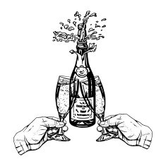 bottle of champagne and glasses in hands N2