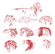 Hand Drawn Tribal Horse Set Red