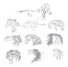 Hand Drawn Tribal Horse Set Grey