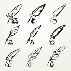 collection feather pen and ink