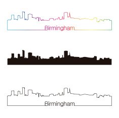 Birmingham skyline linear style with rainbow