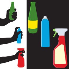 Hands bottles and packaging
