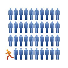 illustration people icons with one facing out from the crowd