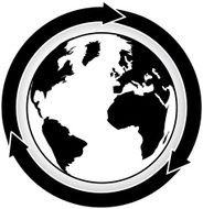 Black and White World Map with Three Cycle Arrows