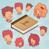 Address book surrounded by faces