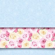 Blue card with pink and white roses Vector eps-10