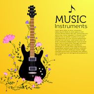 concept of flowers entwined guitar vector background N2