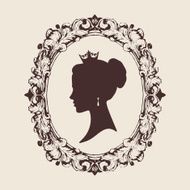 Vector profile silhouette of a princess in frame