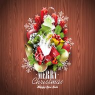 Christmas and Happy New Year typographic design with holiday elements