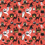 Seamless pattern Of Vintage Happy Halloween flat icons N5