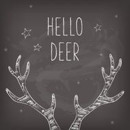Hipster Christmas card with chalk deer antlers chalkboard
