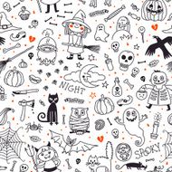 Halloween seamless pattern Pumpkin Ghosts Cats Skulls Bats and other N3