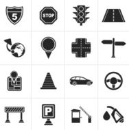 Black Traffic road and travel icons N2