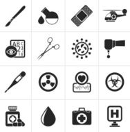 Black Medicine and hospital equipment icons N2