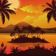 Tropical islands palms flowers and birds N4