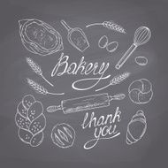 Bakery sketched objects Hand drawn groceries goods collection Chalk style N2