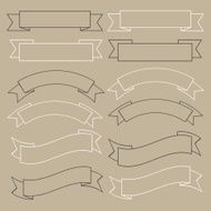 Old ribbon banner black and white line