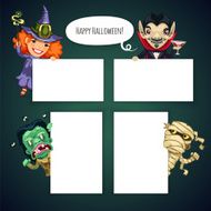 Set of Cartoon Halloween Characters Behind a White Empty Sheet