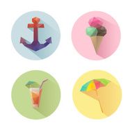 Set of flat design summer icons isolated on a white