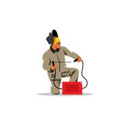 Welder worker working using welding torch Vector Illustration