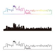 Perth skyline linear style with rainbow