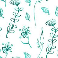 Watercolor pattern with forest plants and flowers