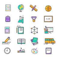 Set of Thin Lines Icons Back to School N2