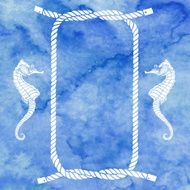 Nautical card with frame marine knots ropes and seahorse N2