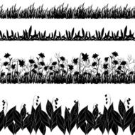 Flowers and grass silhouette set seamless N3