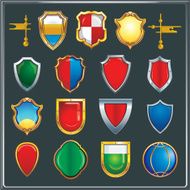 Set of different color and shape heraldic shields