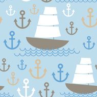 Light Blue Seamless background Boat white sails sea anchor Pirates N2