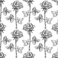 Seamless pattern with roses flowers in black and white