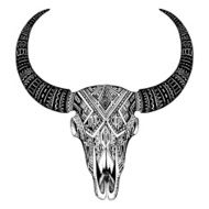 Decorative indian bull skull in tattoo tribal style