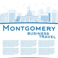 Outline Montgomery Skyline with Blue Buildings and copy space