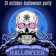 Halloween Party design template for poster Funny skull Vector N2