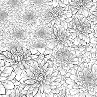 set of black and white seamless pattern with flowers