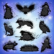 Halloween decorative labels Holiday silhouette banners