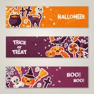 Horizontal Banners Set with Halloween Symbols