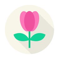 Flat Nature Tulip Flower Circle Icon with Long Shadow