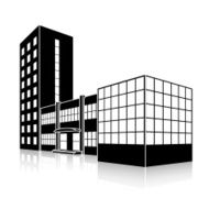 silhouette office building with an entrance and reflection N32