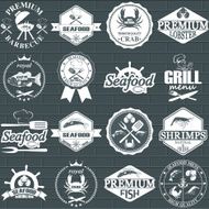 set of seafood labels and signs