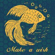 Linocut goldfish with text