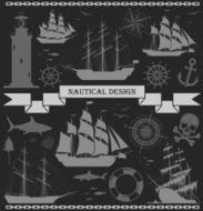 Set of sailing ships with nautical design elements N2