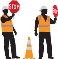 Construction Worker Holding Stop Sign Silhouette